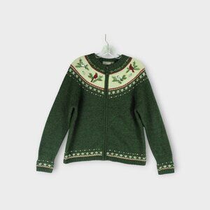 Croft and Borrow Silk Blend Women's Zip Up Sweater Size M Fair Isle Cardinal